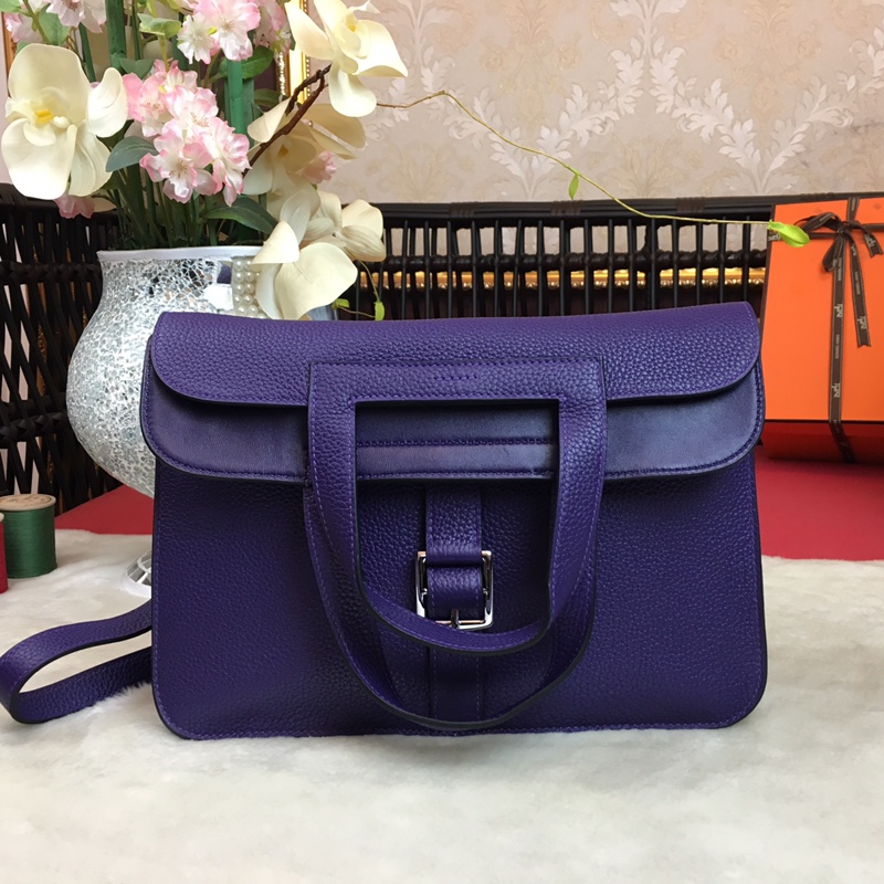 Hermes Halzan 31 Handbag Shoulder Bag In Raisin Clemence Leather